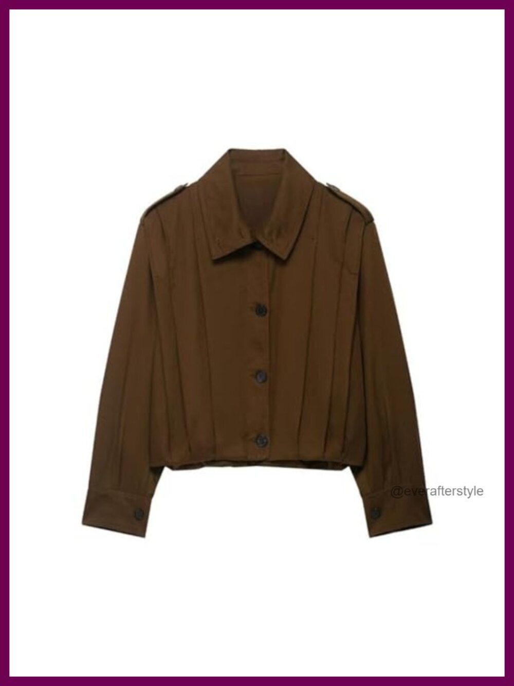 Cropped Pleated Button Down Trench Coat Casual Lapel Collar Long Sleeve